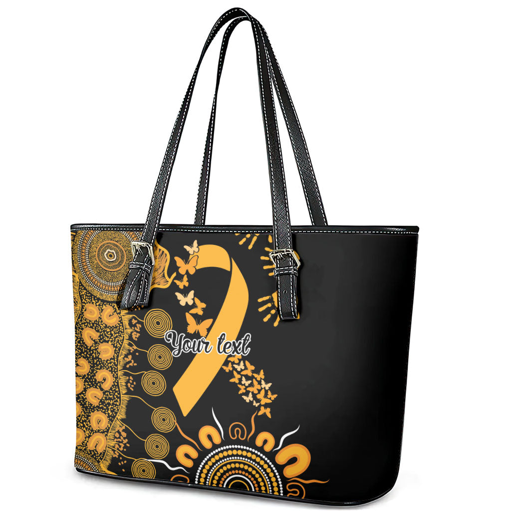 Hope For Childhood Cancer Support Personalised Leather Tote Bag Aboriginal Gold Ribbon Dot Painting