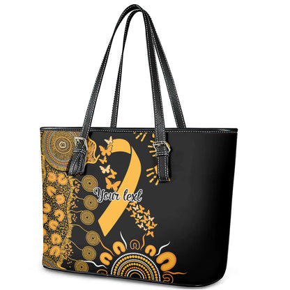 Hope For Childhood Cancer Support Personalised Leather Tote Bag Aboriginal Gold Ribbon Dot Painting