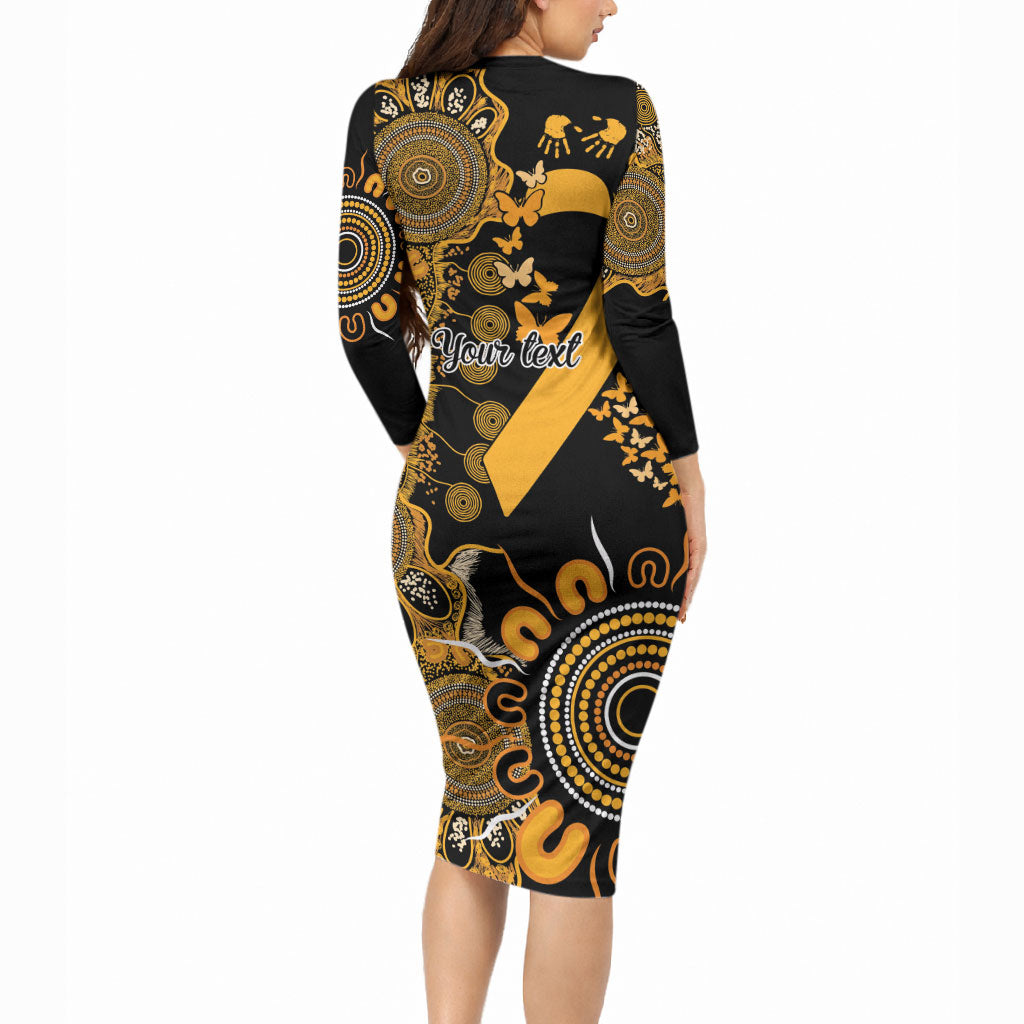 Hope For Childhood Cancer Support Personalised Long Sleeve Bodycon Dress Aboriginal Gold Ribbon Dot Painting