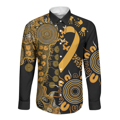 Hope For Childhood Cancer Support Personalised Long Sleeve Button Shirt Aboriginal Gold Ribbon Dot Painting
