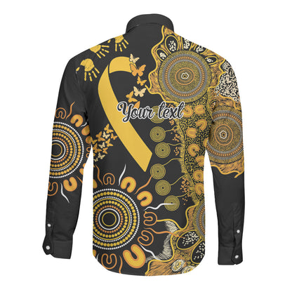 Hope For Childhood Cancer Support Personalised Long Sleeve Button Shirt Aboriginal Gold Ribbon Dot Painting