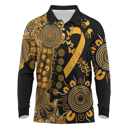 Hope For Childhood Cancer Support Personalised Long Sleeve Polo Shirt Aboriginal Gold Ribbon Dot Painting