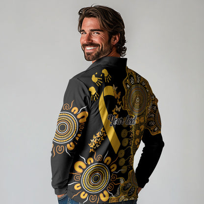 Hope For Childhood Cancer Support Personalised Long Sleeve Polo Shirt Aboriginal Gold Ribbon Dot Painting