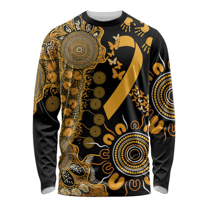 Hope For Childhood Cancer Support Personalised Long Sleeve Shirt Aboriginal Gold Ribbon Dot Painting