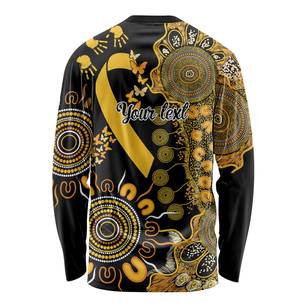 Hope For Childhood Cancer Support Personalised Long Sleeve Shirt Aboriginal Gold Ribbon Dot Painting