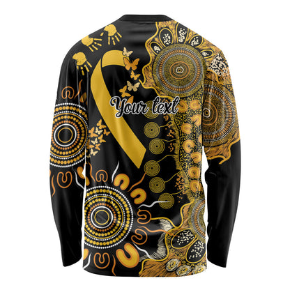 Hope For Childhood Cancer Support Personalised Long Sleeve Shirt Aboriginal Gold Ribbon Dot Painting