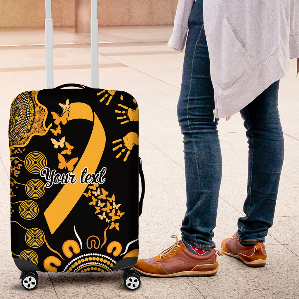 Hope For Childhood Cancer Support Personalised Luggage Cover Aboriginal Gold Ribbon Dot Painting