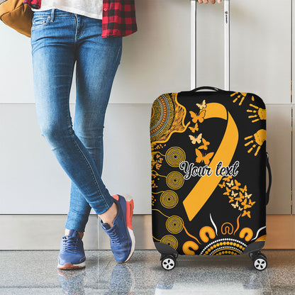 Hope For Childhood Cancer Support Personalised Luggage Cover Aboriginal Gold Ribbon Dot Painting