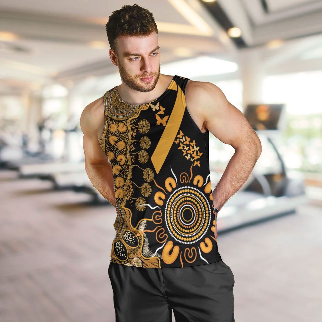 Hope For Childhood Cancer Support Personalised Men Tank Top Aboriginal Gold Ribbon Dot Painting