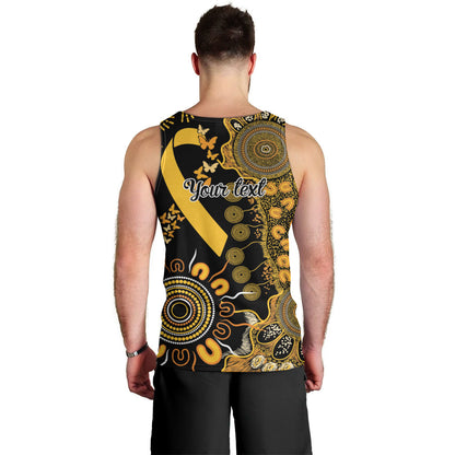 Hope For Childhood Cancer Support Personalised Men Tank Top Aboriginal Gold Ribbon Dot Painting