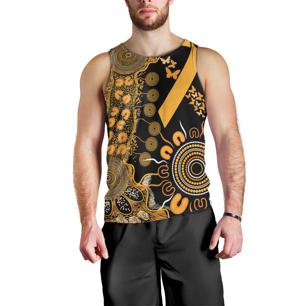 Hope For Childhood Cancer Support Personalised Men Tank Top Aboriginal Gold Ribbon Dot Painting