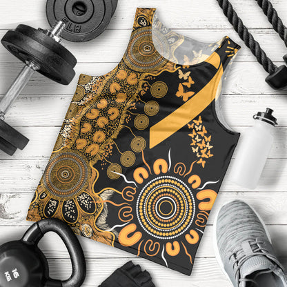 Hope For Childhood Cancer Support Personalised Men Tank Top Aboriginal Gold Ribbon Dot Painting