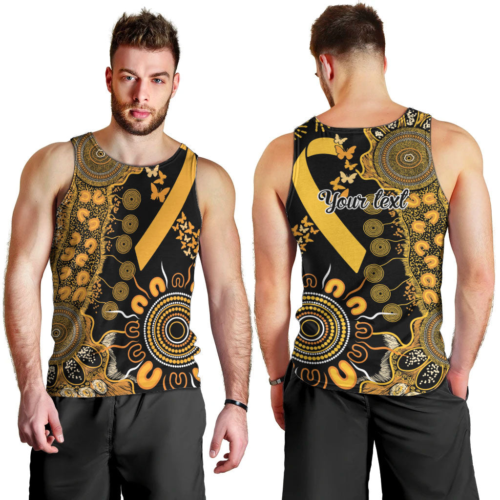 Hope For Childhood Cancer Support Personalised Men Tank Top Aboriginal Gold Ribbon Dot Painting