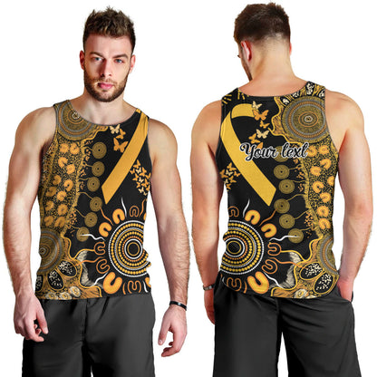 Hope For Childhood Cancer Support Personalised Men Tank Top Aboriginal Gold Ribbon Dot Painting