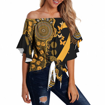 Hope For Childhood Cancer Support Personalised Off Shoulder Wrap Waist Top Aboriginal Gold Ribbon Dot Painting