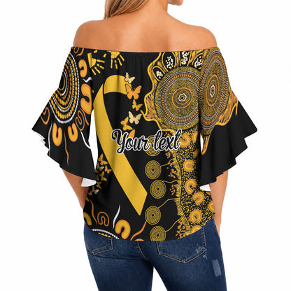 Hope For Childhood Cancer Support Personalised Off Shoulder Wrap Waist Top Aboriginal Gold Ribbon Dot Painting