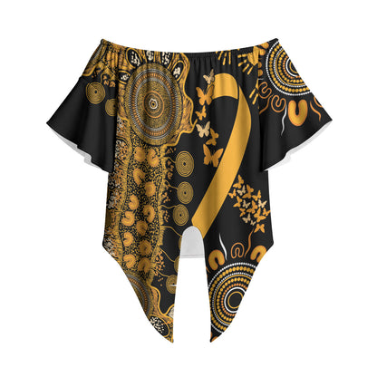 Hope For Childhood Cancer Support Personalised Off Shoulder Wrap Waist Top Aboriginal Gold Ribbon Dot Painting