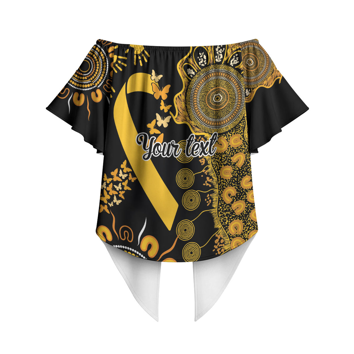 Hope For Childhood Cancer Support Personalised Off Shoulder Wrap Waist Top Aboriginal Gold Ribbon Dot Painting