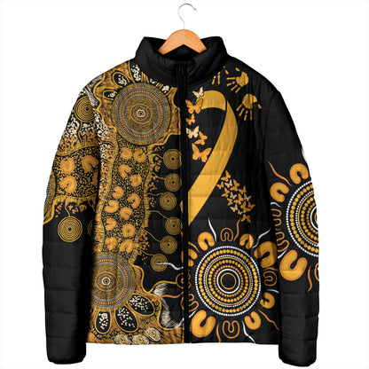 Hope For Childhood Cancer Support Personalised Padded Jacket Aboriginal Gold Ribbon Dot Painting
