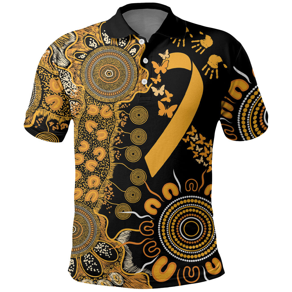Hope For Childhood Cancer Support Personalised Polo Shirt Aboriginal Gold Ribbon Dot Painting