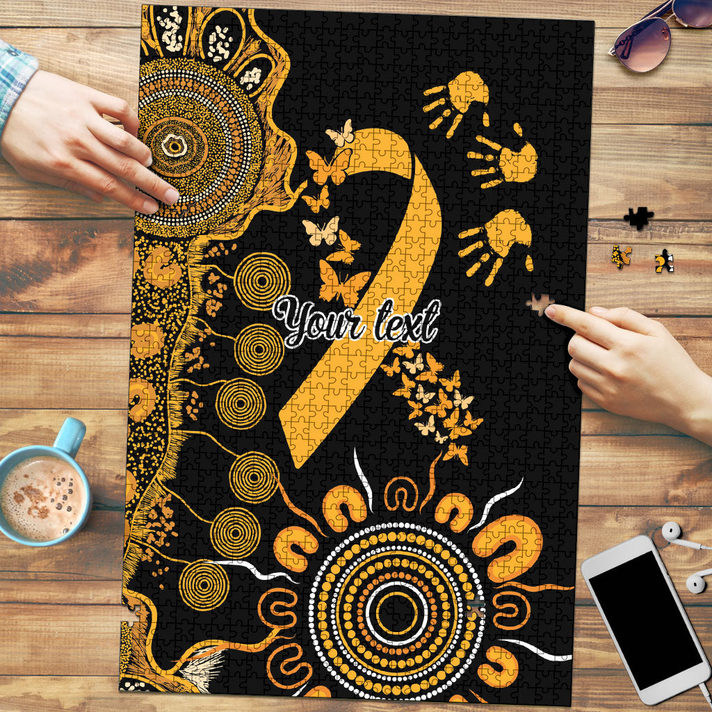 Hope For Childhood Cancer Support Personalised Puzzle Aboriginal Gold Ribbon Dot Painting