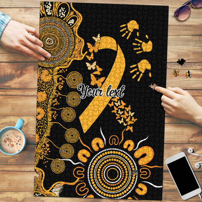 Hope For Childhood Cancer Support Personalised Puzzle Aboriginal Gold Ribbon Dot Painting