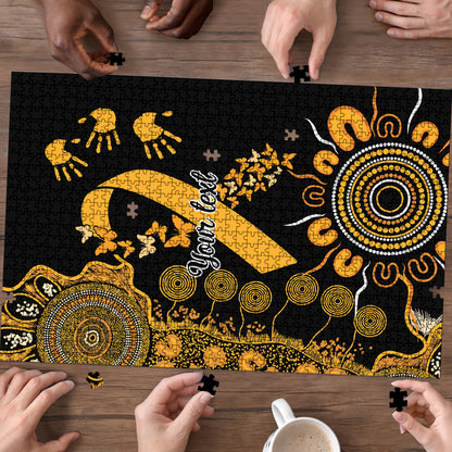 Hope For Childhood Cancer Support Personalised Puzzle Aboriginal Gold Ribbon Dot Painting