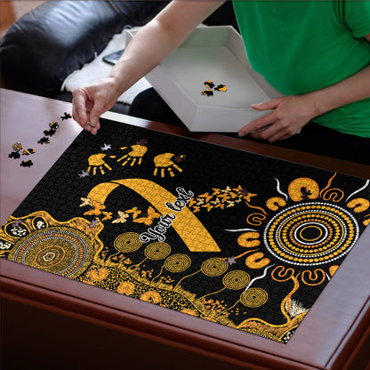 Hope For Childhood Cancer Support Personalised Puzzle Aboriginal Gold Ribbon Dot Painting