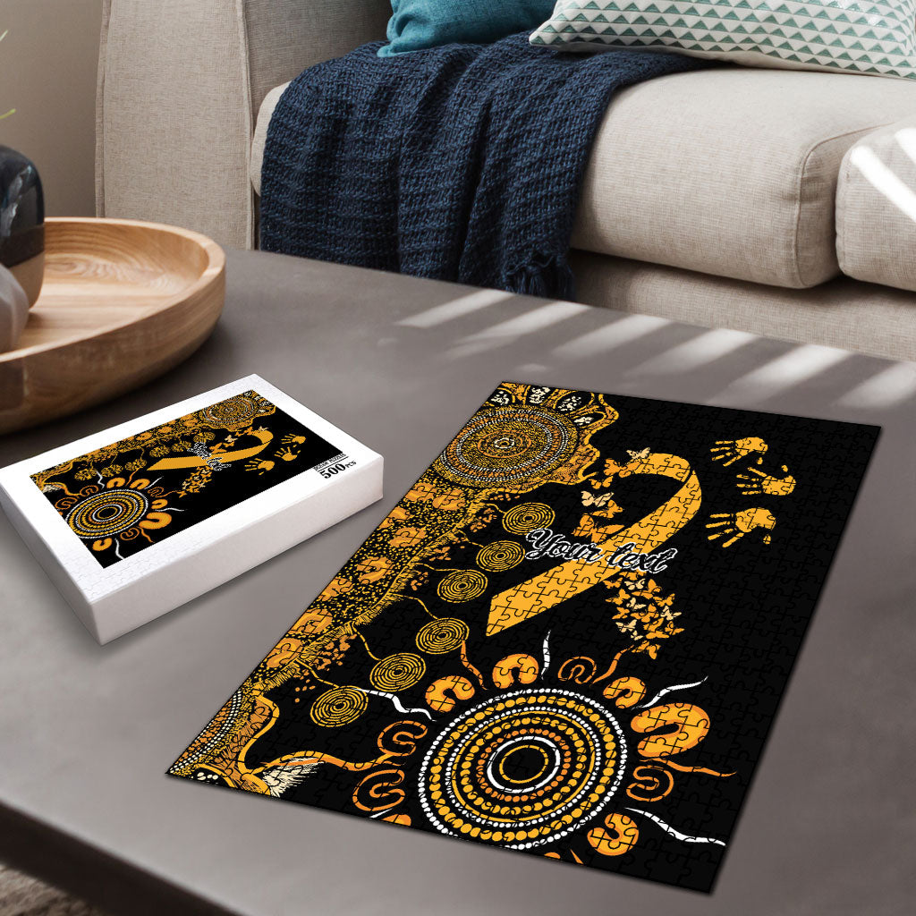 Hope For Childhood Cancer Support Personalised Puzzle Aboriginal Gold Ribbon Dot Painting