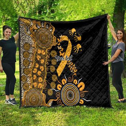 Hope For Childhood Cancer Support Personalised Quilt Aboriginal Gold Ribbon Dot Painting