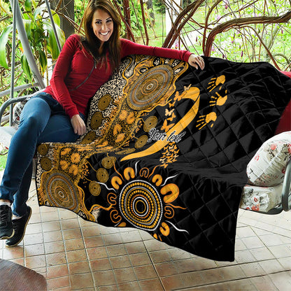 Hope For Childhood Cancer Support Personalised Quilt Aboriginal Gold Ribbon Dot Painting
