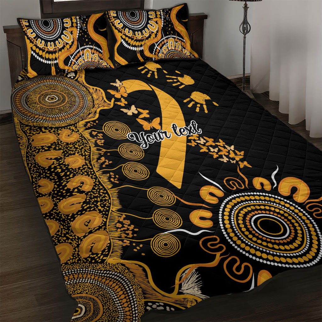 Hope For Childhood Cancer Support Personalised Quilt Bed Set Aboriginal Gold Ribbon Dot Painting