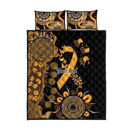 Hope For Childhood Cancer Support Personalised Quilt Bed Set Aboriginal Gold Ribbon Dot Painting