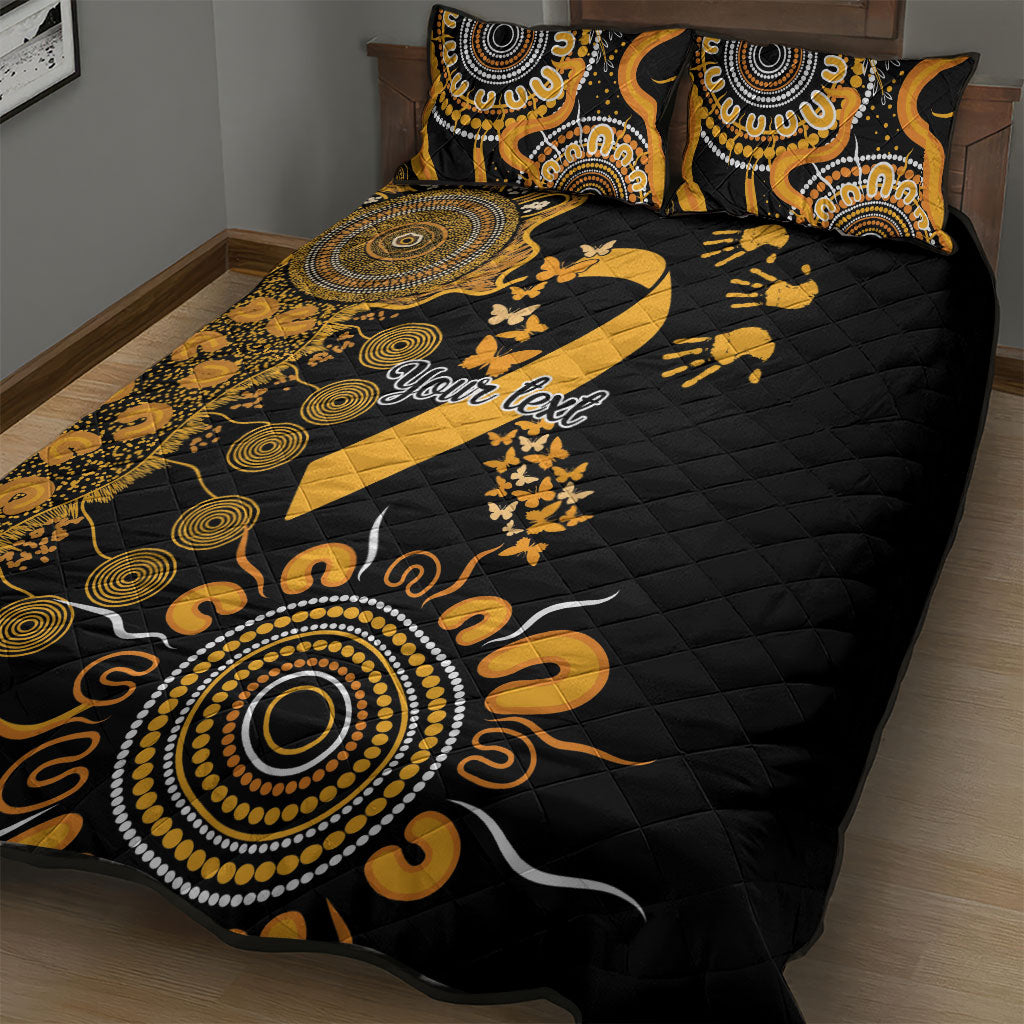 Hope For Childhood Cancer Support Personalised Quilt Bed Set Aboriginal Gold Ribbon Dot Painting