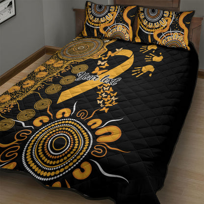 Hope For Childhood Cancer Support Personalised Quilt Bed Set Aboriginal Gold Ribbon Dot Painting