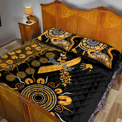 Hope For Childhood Cancer Support Personalised Quilt Bed Set Aboriginal Gold Ribbon Dot Painting