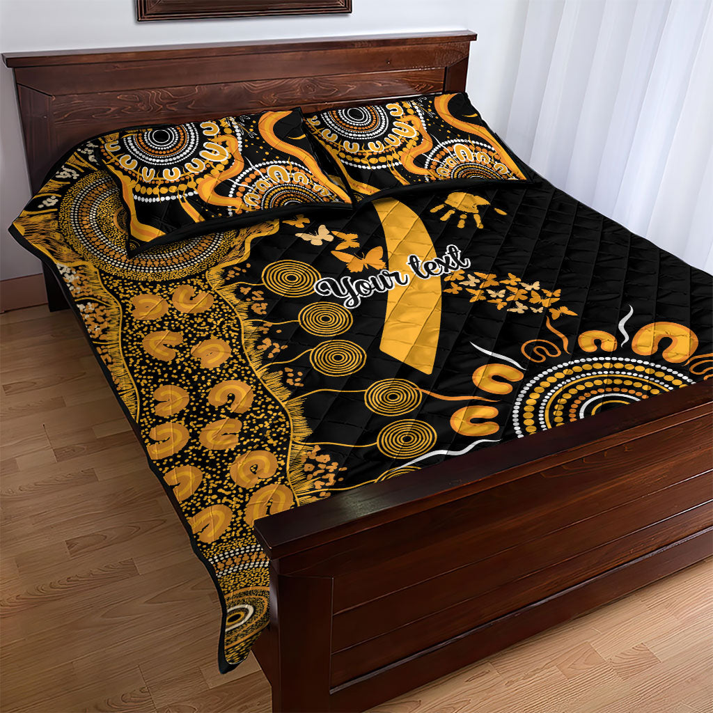 Hope For Childhood Cancer Support Personalised Quilt Bed Set Aboriginal Gold Ribbon Dot Painting