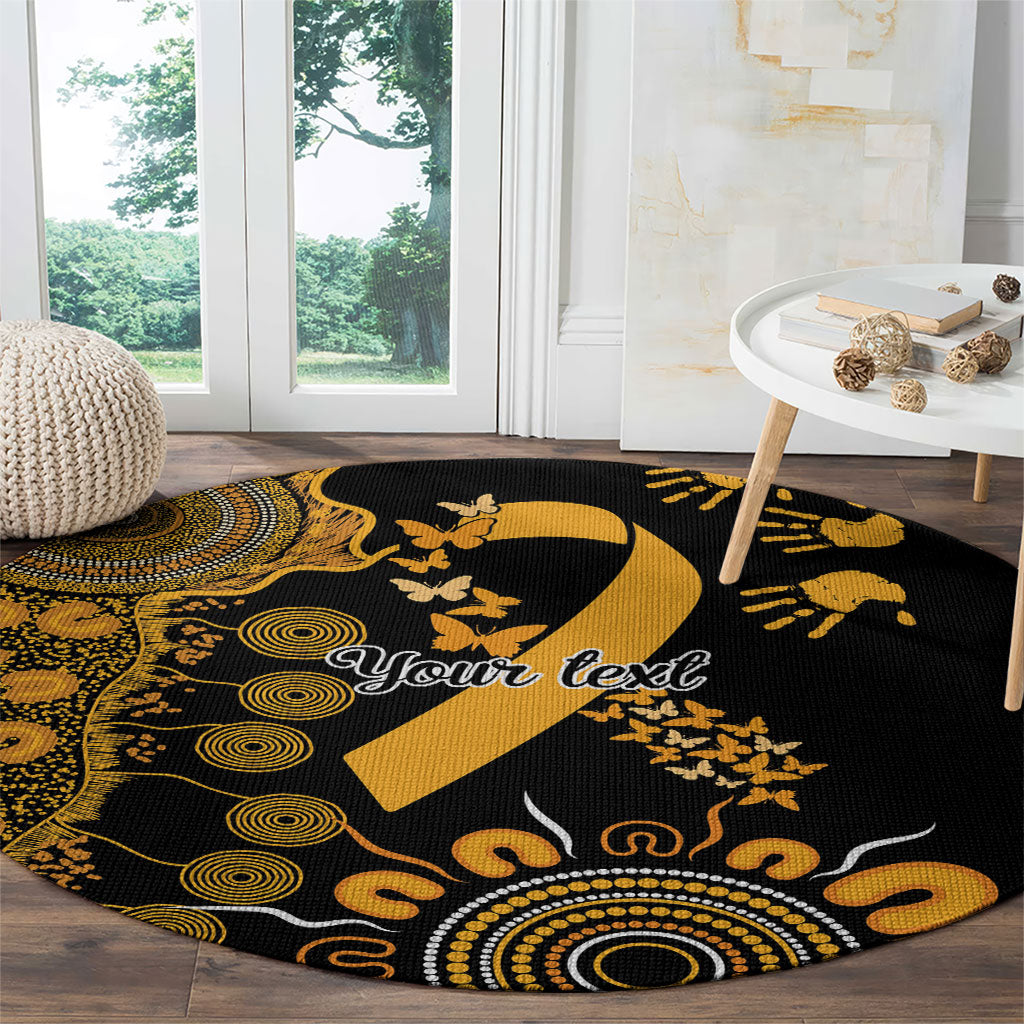 Hope For Childhood Cancer Support Personalised Round Carpet Aboriginal Gold Ribbon Dot Painting