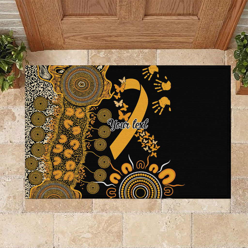 Hope For Childhood Cancer Support Personalised Rubber Doormat Aboriginal Gold Ribbon Dot Painting