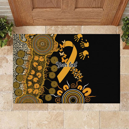 Hope For Childhood Cancer Support Personalised Rubber Doormat Aboriginal Gold Ribbon Dot Painting