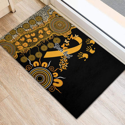 Hope For Childhood Cancer Support Personalised Rubber Doormat Aboriginal Gold Ribbon Dot Painting