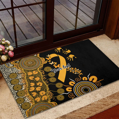 Hope For Childhood Cancer Support Personalised Rubber Doormat Aboriginal Gold Ribbon Dot Painting