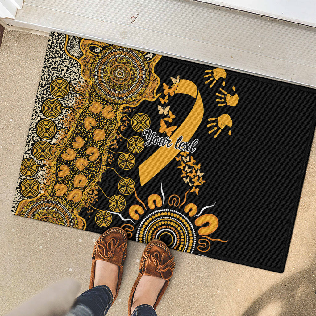 Hope For Childhood Cancer Support Personalised Rubber Doormat Aboriginal Gold Ribbon Dot Painting