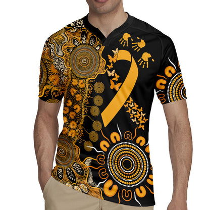 Hope For Childhood Cancer Support Personalised Rugby Jersey Aboriginal Gold Ribbon Dot Painting