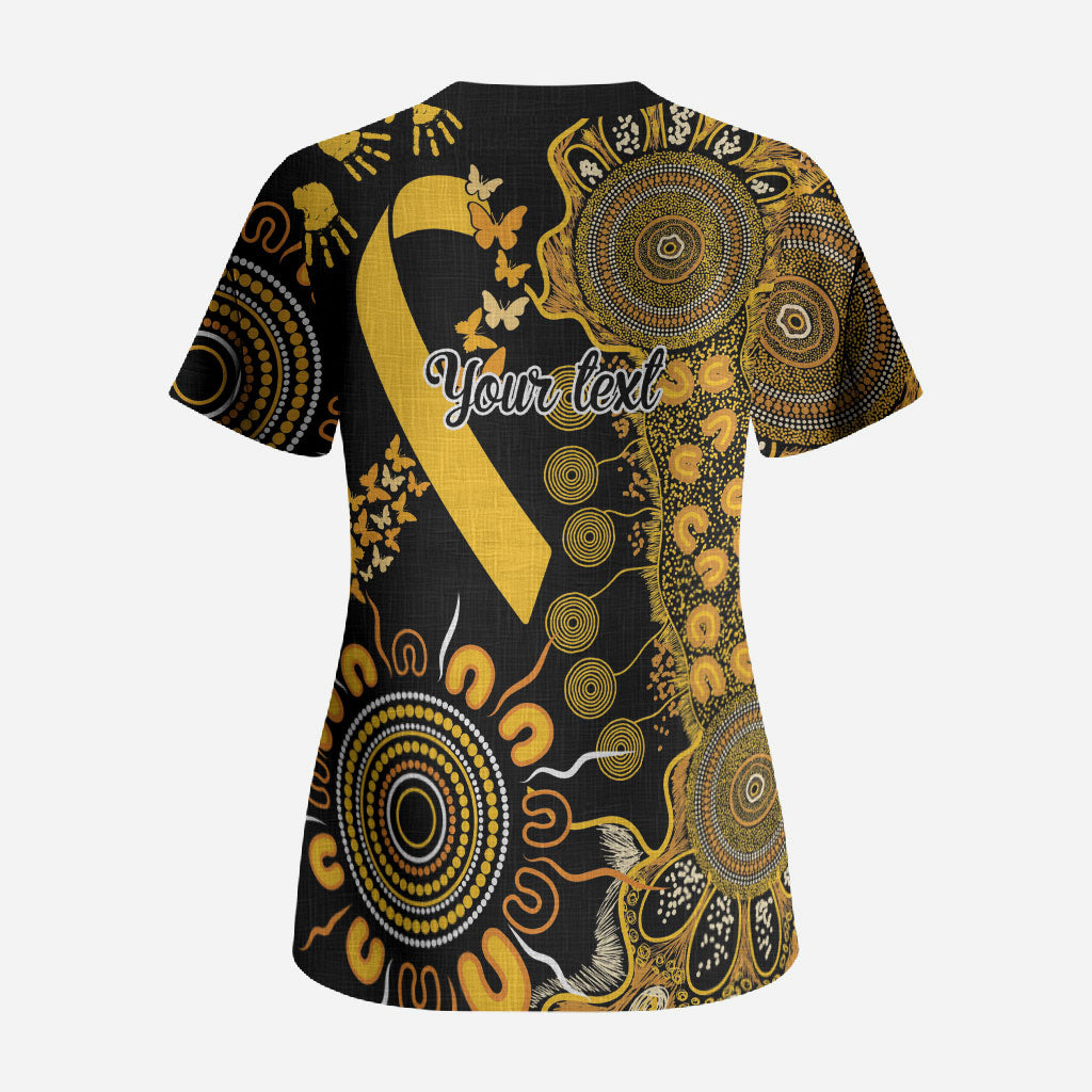 Hope For Childhood Cancer Support Personalised Scrub Top Aboriginal Gold Ribbon Dot Painting