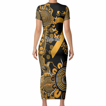 Hope For Childhood Cancer Support Personalised Short Sleeve Bodycon Dress Aboriginal Gold Ribbon Dot Painting