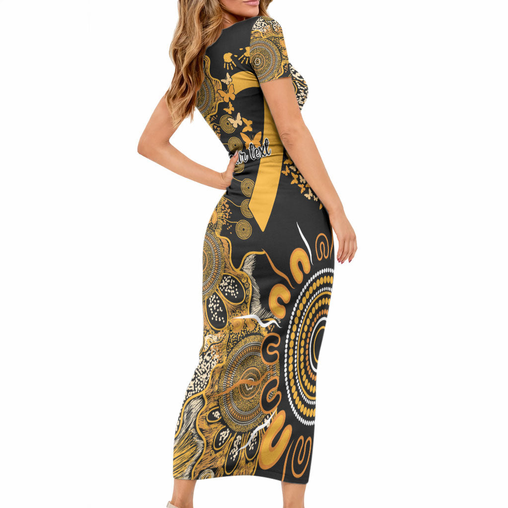 Hope For Childhood Cancer Support Personalised Short Sleeve Bodycon Dress Aboriginal Gold Ribbon Dot Painting