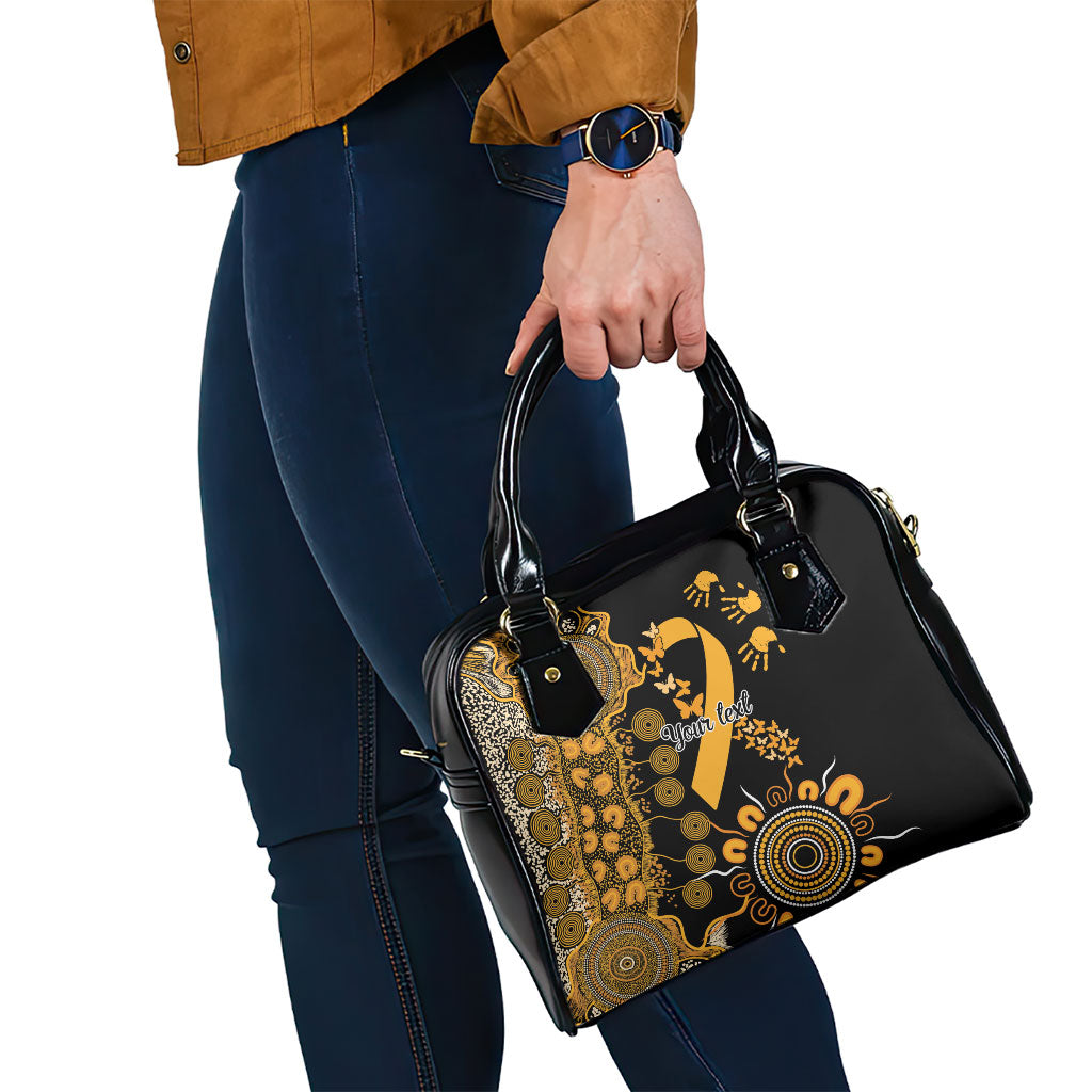 Hope For Childhood Cancer Support Personalised Shoulder Handbag Aboriginal Gold Ribbon Dot Painting