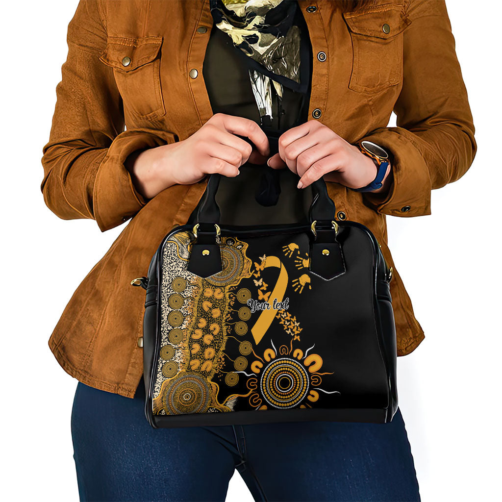 Hope For Childhood Cancer Support Personalised Shoulder Handbag Aboriginal Gold Ribbon Dot Painting