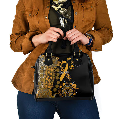 Hope For Childhood Cancer Support Personalised Shoulder Handbag Aboriginal Gold Ribbon Dot Painting